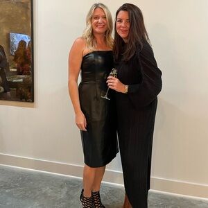 Elegant White House Black Market Faux Leather Black Strapless Dress Size 12